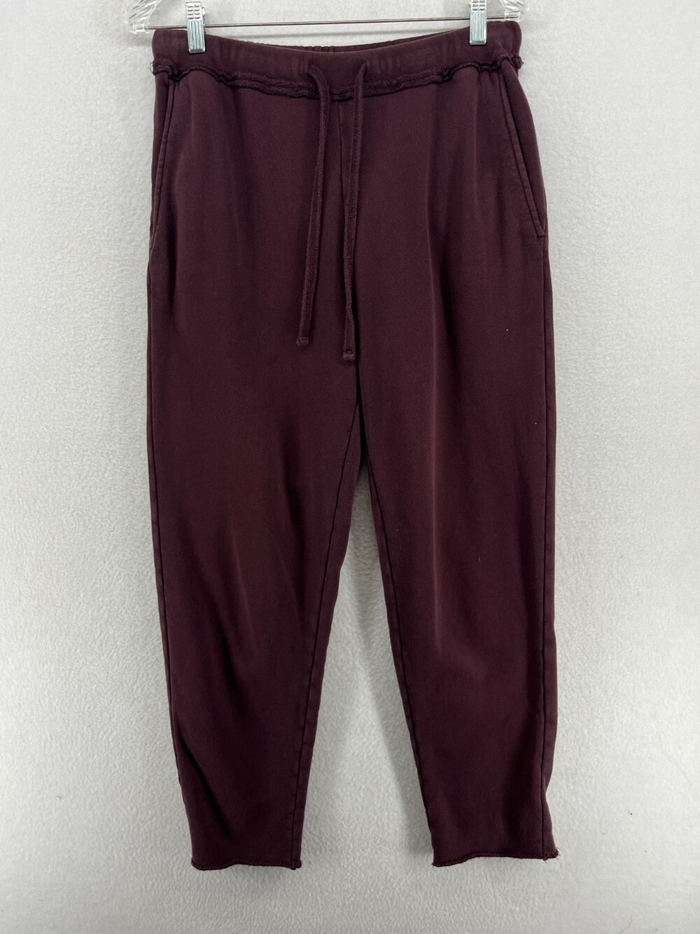 EILEEN FISHER Pants S Organic Cotton Terry Tapered Raw Hem Drawstring Maroon